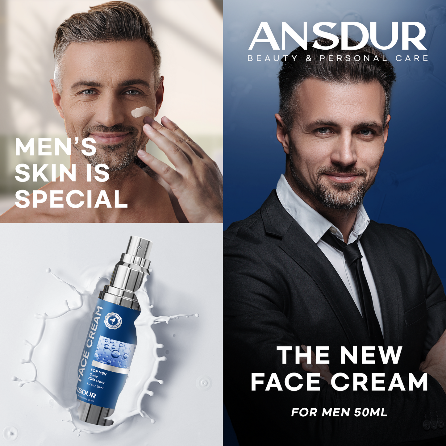 ANSDUR 6 in 1 Mens Face Moisturizer: Face Cream for Men Mens Face Moisturizer - Eye bags Treatment Anti Aging Face Lotion - After Shave Lotion for Men Advanced Formula 1.7oz