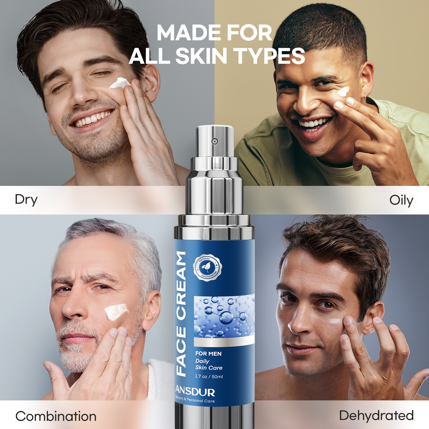 ANSDUR 6 in 1 Mens Face Moisturizer: Face Cream for Men Mens Face Moisturizer - Eye bags Treatment Anti Aging Face Lotion - After Shave Lotion for Men Advanced Formula 1.7oz